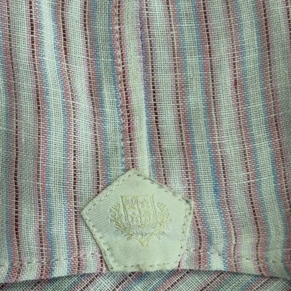 Loro Piana 100% Linen Shirt Mens XL 17 43 Long Sleeve Pink Pastel Striped Italy - Picture 9 of 11